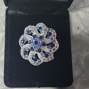 Elegant Silver and Blue Floral Brooch